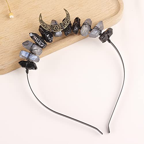 AMOYSTONE Natural Crystal Headband Moon Goddess Crown Raw Crystal Quartz Tiara Mermaid Crown Party Halloween Hairband Festival Headband Hair Accessories