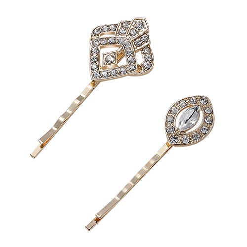 BABEYOND Vintage Hair Pins Clips for Women 1920s Crystal Rhinestone Feather Hair Pins Great Gatsby Hair Piece (A-Gold)