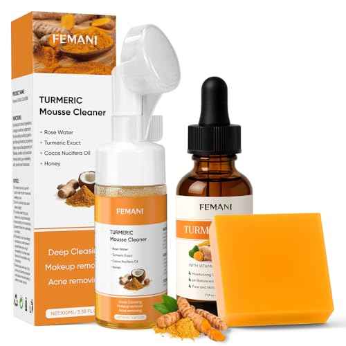 Turmeric Face Wash Set, Turmeric Facial Cleanser& Soap Bar & Oil for Face & Body Suit to All Skin Type, Protect Sensitive Skin Remove Spots Tone-evening