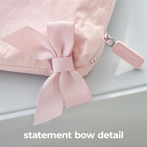 Case-Mate Essential Crinkle Bow Makeup Bag - Waterproof Zipper Pouch - Daily Use Travel Pouch for Toiletries and Beach Essentials - Perfect Small Cosmetic Bag for Secure Storage - Ballet Pink