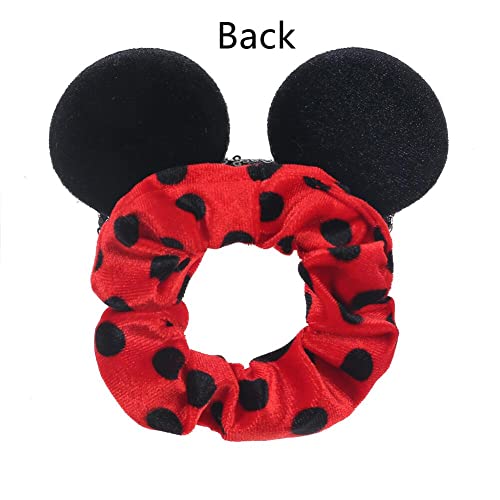 JIAHANG Velvet Mouse Ear Hair Scrunchies Dot Costume Sequins Bow Ponytail Holder Elastic Hair Tie 4 Pack for Girls Women(COLOR E)