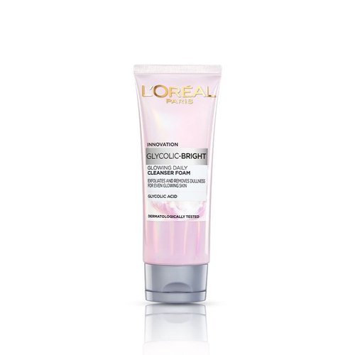 L'Oreal Paris Glycolic Bright Daily Foaming Facial Cleanser - 50ml | Revitalize Dull Skin for a Glowing Complexion