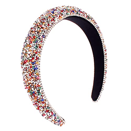 FASOTY Rhinestone Headband Women Fashion Handmade Crystal Diamond Bling Headbands Hair Hoops Padded Headband Glitter Beaded Hairband Sparkle Hair Accessories for Women Girls (Colorful)