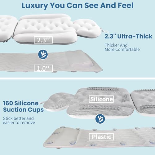 Full Body Bath Pillow for Bathtub, Thick Bathtub Cushion with Laundry Bag, Luxury Tub Pillow for Bath for Headrest Neck and Back Support White 51" x 16"