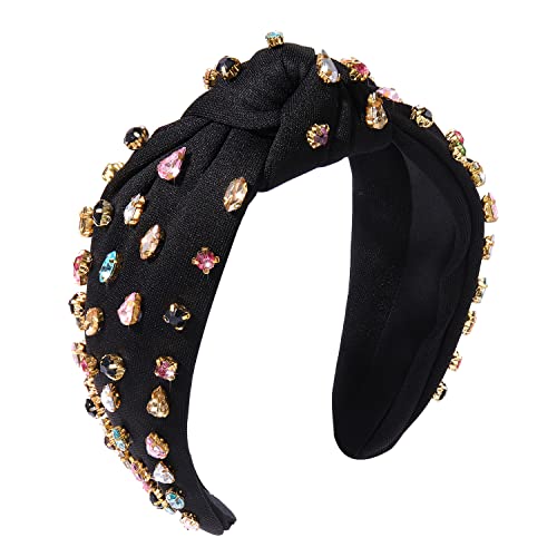 NVENF Rhinestone Knotted Headbands for Women, Crystal Beaded Jeweled Headbands, Top Knot Headbands Womens Fashion Hairbands Summer Hair Accessories