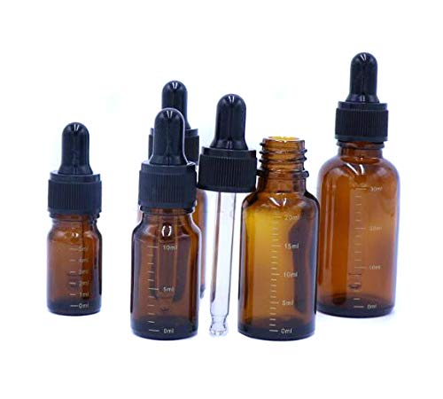 3 Pcs 30ml 1oz Empty Refillable Amber Glass Graduated Dropper Bottle Essential Oil Cosmetics Elite Fluid Container Jar Pot Holder with Glass Pipette Dropper