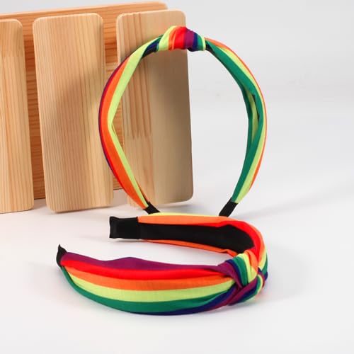 Ardorchid Rainbow Headbands Colorful Stripes Stretchy Elastic Pride Headband for Women Girls Non Slip Knotted Hair Hoop Hair Accessories