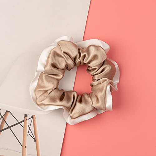 Silmer Silk Scrunchies Silk Hair Ties 100% Mulberry 5 Pack(Caramel,Dark Grey,Champagne Gold,Navy Blue,Black)