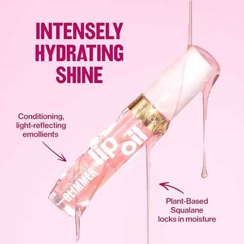 REVLON Super Lustrous Glimmer Lip Oil, Moisturizing & Tinted, Shiny Finish, Made with Plant-Based Squalane, 001 Candy Hearts, 0.13 fl oz