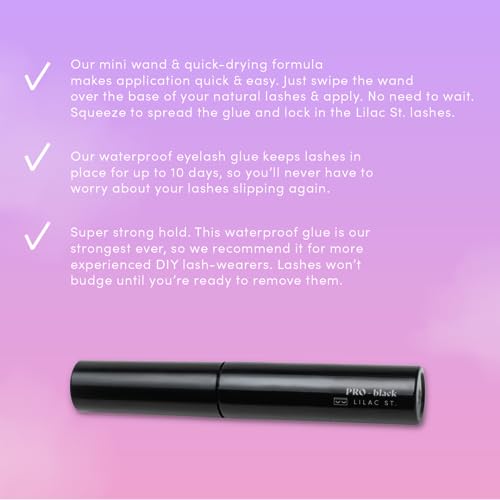 Lilac St - PRO Lash Glue (Black) - Lash Cluster Glue - Quick Dry Formula - Mini Mascara Wand Applicator - Strong & Flexible Hold - Waterproof - Sensitive Eyes Safe - Cruelty Free, Vegan, Women Founded