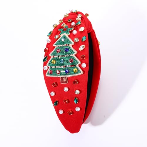 Christmas Headband for Women Rhinestone Snowflake Headband Embellished Crystal Pearl Knotted Headbands Wide Top Knot Xmas Holiday Headband Christmas Hair Accessories Outfits Gifts (Snowflake Black)