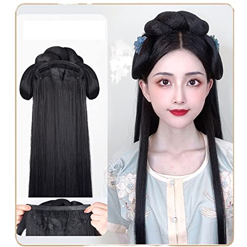 Oligage Hanfu Wig Headband Women Chinese Style Hair Piece Antique Modelling Cosplay Pad Hair Accessorie Headdress Black (Color : VM137-2)