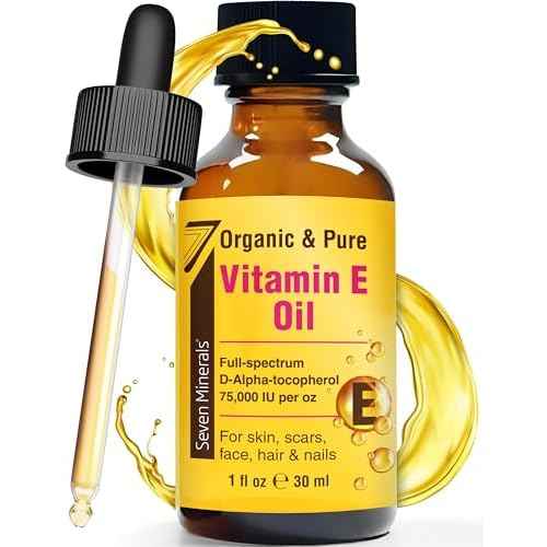 Seven Minerals Ultra Pure Vitamin E Oil - 75,000 I.U. Full-Spectrum D-Alpha Tocopherol, 1 Fl Oz - 100% Organic Vitamin E Oil for Skin, Face, Hair, and Scars - Naturally Occurring = Not Synthetic