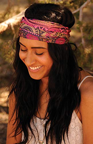 Karma Mustard Deco Headband for Women - Wide - Fabric Headband and Stretchy Hair Scarf - Yellow