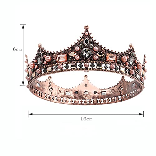 Crystal King Wedding Tiara Vintage Rhinestone Crown Hair Bands For Halloween Birthday Pageant Hair Accessories (Bronze)