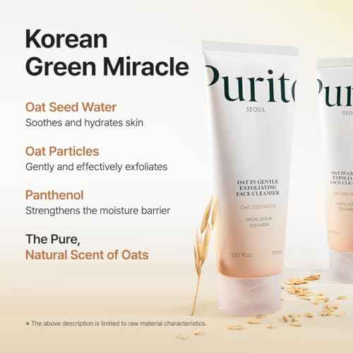 Purito Oat Exfoliating Facial Polish Cleanser - Hydrating Daily Face Wash with Gentle Scrub Clay Pore Minimizing Panthenol, Oat Seed Water Vegan, Non-comedogenic Korean Skin Care 5.07 fl.oz