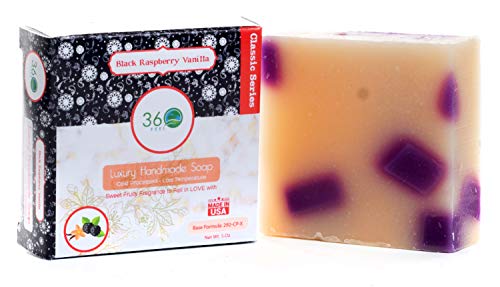 360Feel Black Raspberry Soap -5oz Castile Handmade Soap bar -Sweet Fruity fragrance- Pure Essential Oil Natural Soaps- Great as Anniversary Wedding Gifts - Made in USA-Gift ready