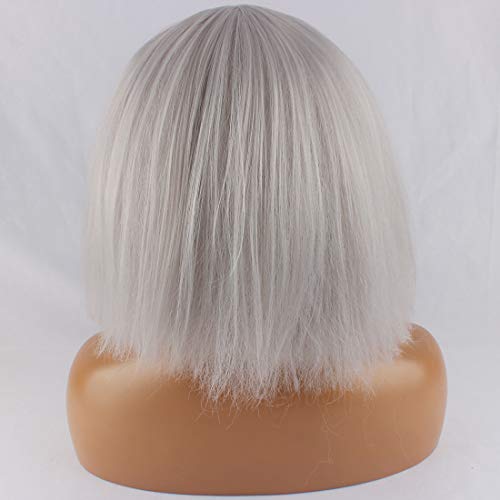 WeKen Women's Fashion Wig Short Bob Kinky Straight Full Bangs Synthetic Gray