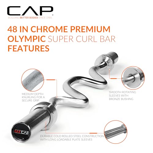 CAP Barbell 48-Inch Super Curl Olympic Barbell for 2-Inch Weight Plates | Multiple Options