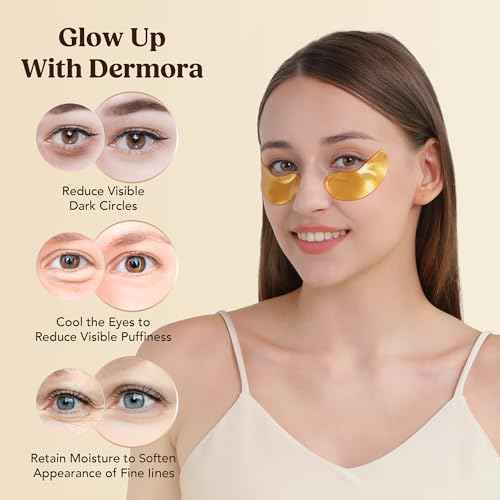 DERMORA Golden Glow Under Eye Patches | Rejuvenating Treatment | Dark Circles, Puffy Eyes, Refreshing, Revitalizing, Travel, Wrinkles | 20 Pairs Eye Gels