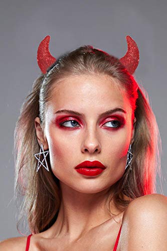 FAERLIIRY Halloween Headband Glitter Devil Horns Headband Cat Ears Devil Demon Headband Red Devil Costume Cosplay Accessories for Woman