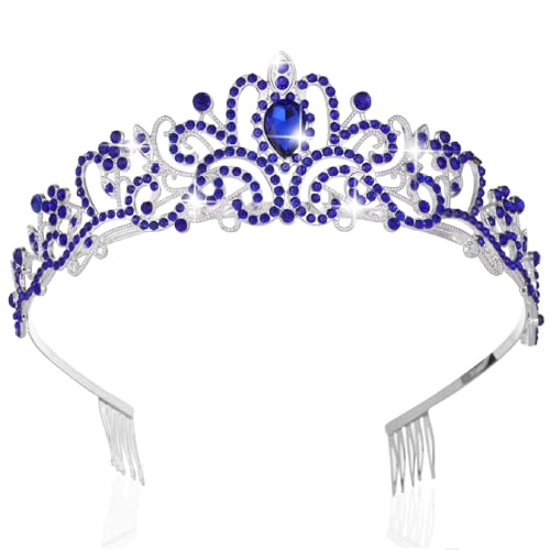 Kamirola - Crystal Tiara Crowns For Women Girls Princess Elegant Crown with Combs Women's Headbands Bridal Wedding Prom Birthday Party Headbands for Women(06) (Silver Blue)