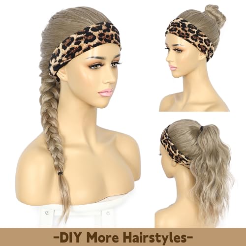 SAPPHIREWIGS Brown Headband Wigs Synthetic Long Loose Wavy Hair Mix Light Brown Hair Glueless Headband Wigs Body Wave Wigs for Women Half Wigs with Headbands Attached Daily Use 26 Inch