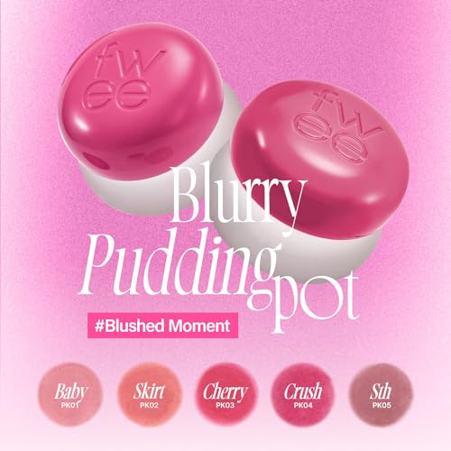 fwee Lip&Cheek Blurry Pudding Pot | Blushed Moment - Cherry | Makeup Blush, Buildable Lightweight, Multi-Use Soft Matte Finish | 5g