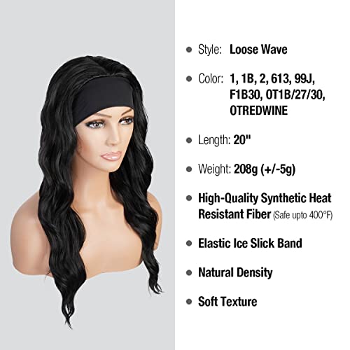 STUDIOCUT BY PROS Headband Wig 20 Inch Loose Wave Quick Wrap Headband Wig Long Wavy Curly Wigs for Black Women High Heat Resistant Synthetic Wigs HBW004 (20 Inch (Pack of 1), 99J)