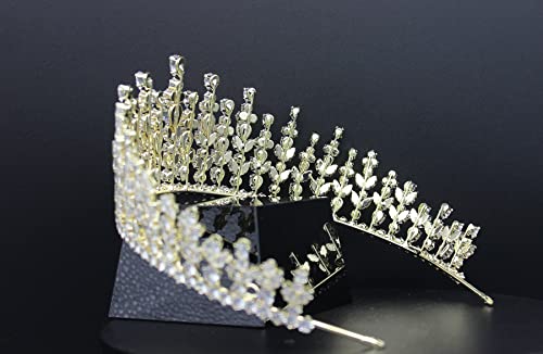 Sparky Wedding Tiaras Cubic Zirconia Queen Pageant Crowns CZ Sweet 16 Birthday Quinceanera Headpiece Bridal Hair Accessories Gold Jewelry Gifts for Adult Women