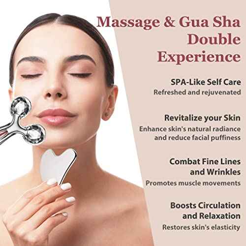 Stainless Steel Gua Sha and Face Roller Set, Facial Tool for Face Sculpting, Metal Skin Care, Massager for Women