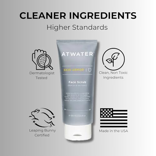 ATWATER Skin Armor Exfoliating Face Scrub,Men’s Facial Cleanser - Smoothes and Cleans Skin to remove Dead Skin - Travel Size Mens Face Exfoliator Leaving you Fresh and Vibrant - 3.4 oz