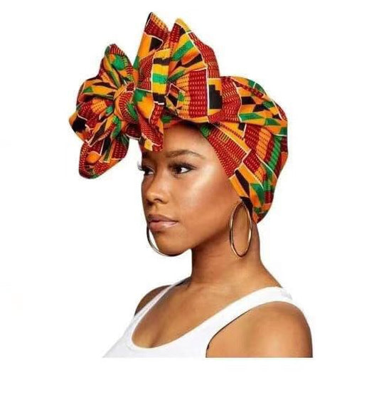 African Print Head Wraps African Kente Stole scarf 100% African Wax Cotton Ankara Print Headwraps &Turbans | Authenthic Kente Fabric Head Wraps (22 * 70 inch)