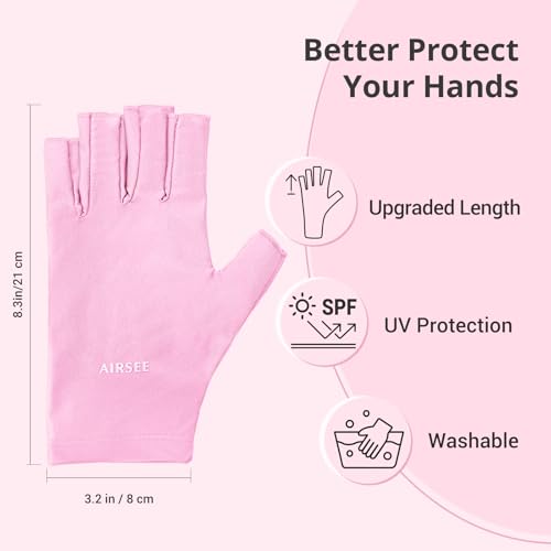 AIRSEE UV Gloves for Nail Lamp,Professional UPF50+ UV Protection Gloves for Manicures Nail Art,Fingerless Gloves That Shield Skin from The Sun and Nail Lamp (Black)