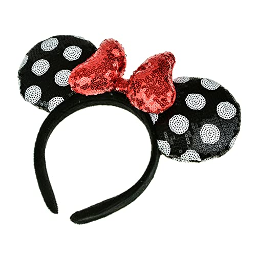 A Miaow 3D Black Mouse Sequin Ears Headband MM Glitter Butterfly Hair Clasp Park Supply Adults Women Photo Accessory (Lake Blue and Red)