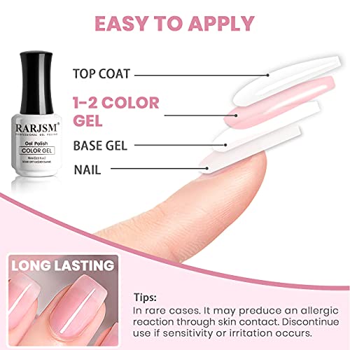 RARJSM Nude Pink Gel Nail Polish - Neutral, Transparent, French, Milky Pink Skin Tone - Sheer Light Pink Gel Nail Varnish - UV LED Cured, Soak Off - Home Salon DIY - 15ml Single Bottle