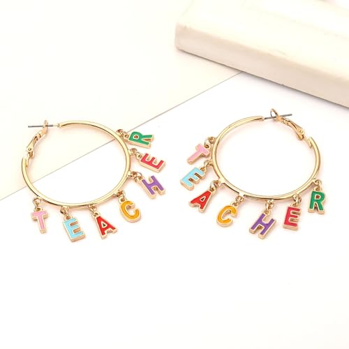 Teacher Earrings for Women Enamel Pencil Hoop Earrings Teacher School Accessories Teacher Appreciation Gifts Back To School Jewelry Party Favor (Teacher D)