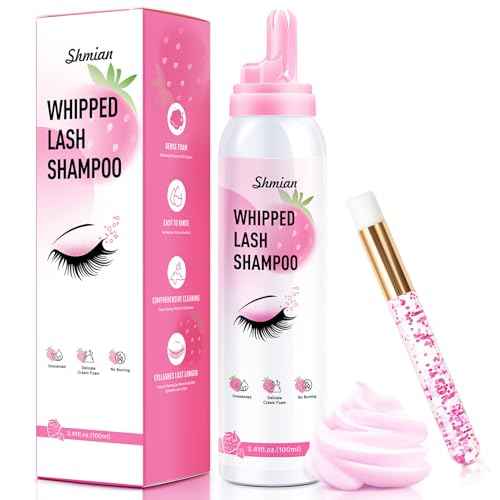 Whipped Lash Extension Cream Shampoo+Brush/3.41fl.oz/100ml/3X Concentrated Lash Shampoo for Professional & Home Use, Strawberry Flavor Eyelash Cleaner Foam