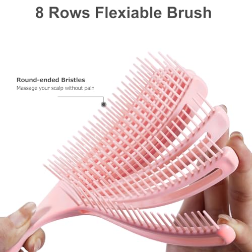 SHINLEA Detangler Brush for Curly Hair, Hair Brush Set for Wet Dry Curly Straight Thick Thin Hair, Pain-Free Brush Hair, Smaller Brush for Traveling, Curly Hair Brush for Women Men Kid (Pink & Blue)