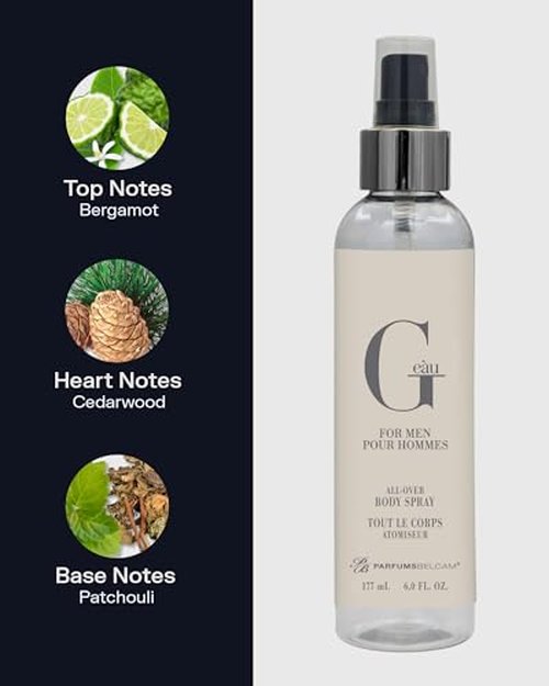 PB ParfumsBelcam G eàu All Over Body Spray for Men – Fresh Chypre Scent with Bergamot, Cedar & Patchouli – Lightweight, Refreshing Body Mist for Daily Wear, Everyday Fragrance Spray, 6.0 Fl Oz