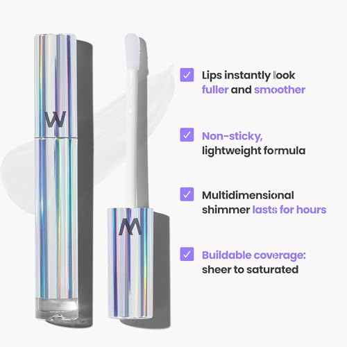 Wonderskin Lip Gloss Blading Top Gloss, Clear Glitter Lip Gloss, Hydrating and High Shine Finish Lip Makeup (Clear Shine)