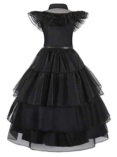 Sukyfecde Princess Dresses Costume for Kids Girls Black Family Cosplay Outfit Halloween Dress up With Belt Black Dance Dress Size 4T (3-4 Years)