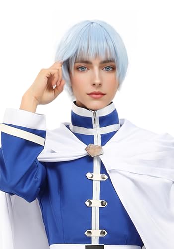 C-ZOFEK Short Blue Cosplay Wig with Bangs for Halloween Costume Party (Blue)