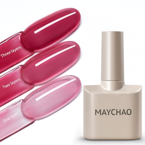 MAYCHAO 15ML Jelly Light Red Gel Nail Polish 1Pc Transparent Gel Polish Soak Off UV LED Translucent Nail Polish Nail Art Starter Manicure Salon DIY at Home, 0.5 OZ