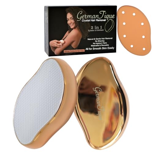 Germantique Crystal Hair Eraser,Natural Crystal Hair Remover,Reusable Painless Nano Glass Hair Removal Device without Shaver,Gentle Crystal Epilator and Exfoliator for Soft Silky Skin(Gold)