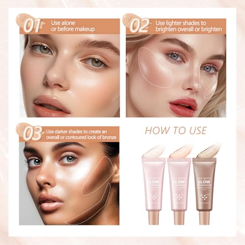Natural Glow Illuminator Glotion - Hydrating, Long-Lasting Highlighter for Face & Body with Sheer to Light Buildable Coverage and Radiant, Sun-Kissed Look, 1.35 fl oz (#2 Light, 1 Piece)