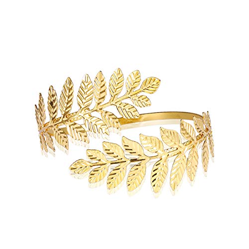 N/Q 6Pcs Greek Roman Laurel Wreath Leaf Bracelet ArmbandCrown Branch for Women Adjustable Upper Armlet Arm Cuff Headband Hair Comb Headpiece Bridal Wedding Jewelry Set-A gold