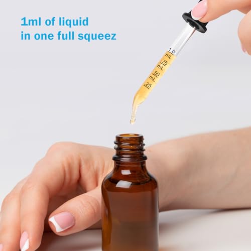 Herain 8 Pack Glass Pipette Dropper, Ear and Eye Dropper Bent & Straight Tips, 1 ml Droppers for Essential Oils, Lab, Crafts, Measuring and Transferring a Variety of Liquids