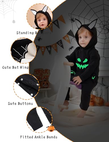 Goodstoworld My First Halloween Baby 0-3 Month Pumpkin Ghost Face Bodysuit Newborn Boy Gender Neutral Clothes Infant Girl Black Glow in The Dark Rompers