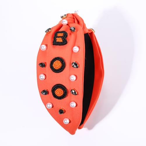 Halloween Headbands for Women Halloween Accessories Beaded Boo Trick or Treat Knotted Headband Embellished Rhinestone Pearl Top Knot Headbands Halloween Costume Party Hair Accessory (HOCUS POCUS 2)